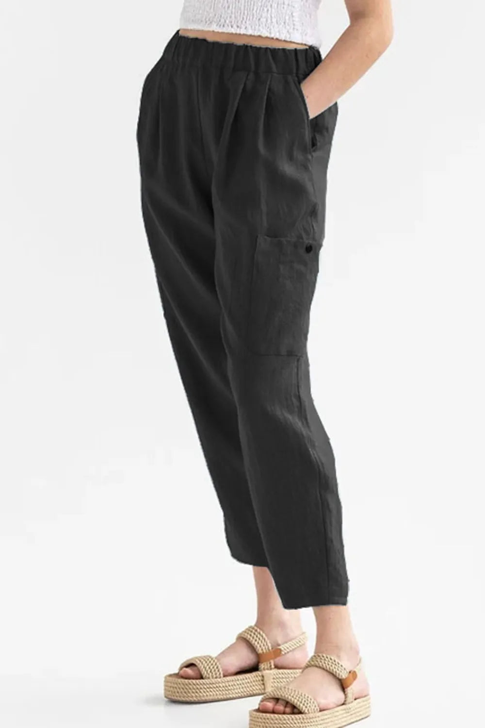 Pocketed Elastic Waist Pants