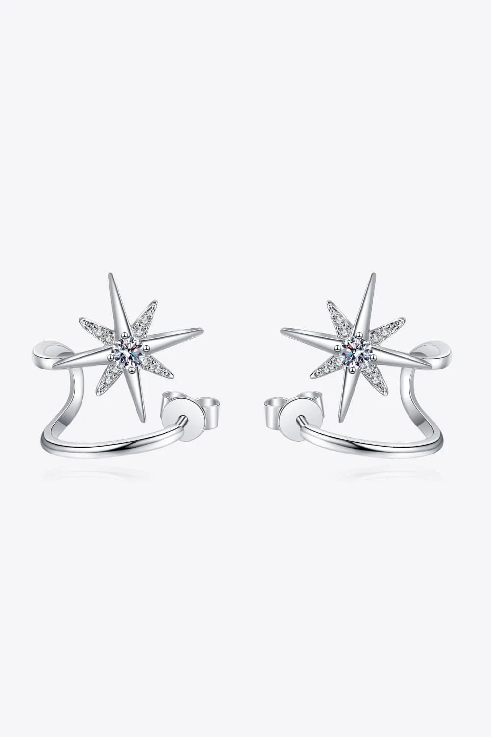 Moissanite Star Rhodium-Plated Earrings