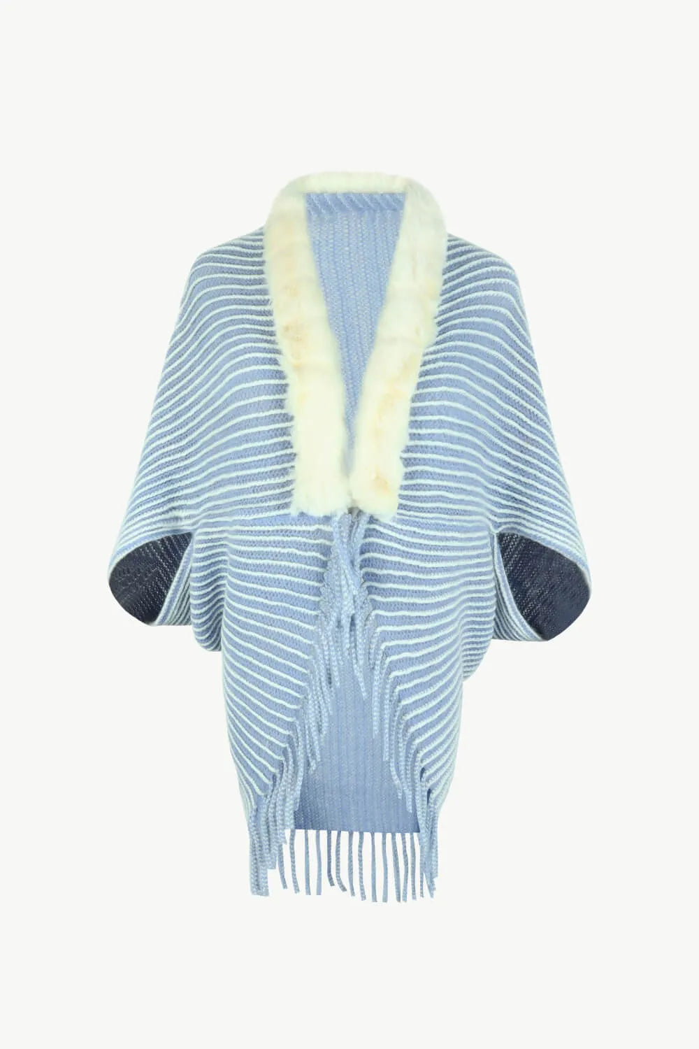 Striped Open Front Fringe Poncho