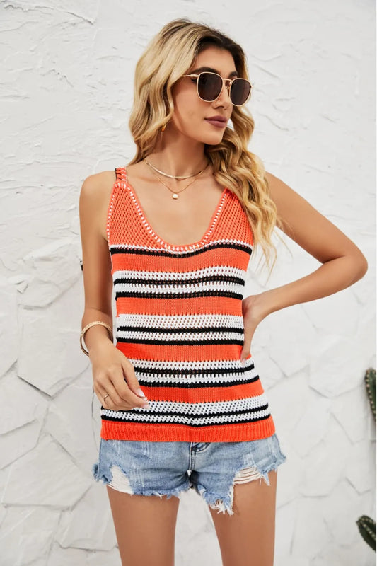 Striped Ribbed Trim Knit Tank