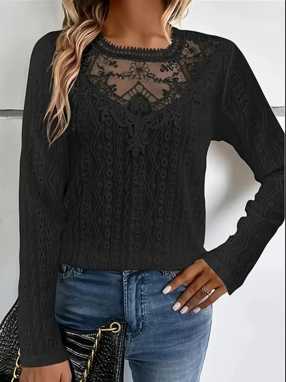 Lace Eyelet Long Sleeve Top