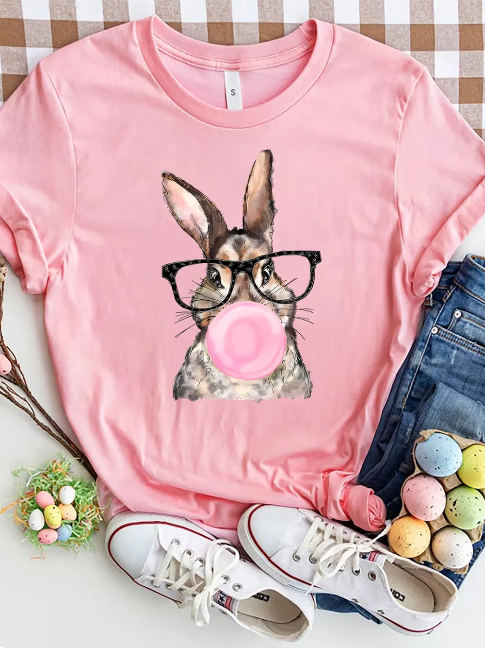 Rabbit Round Neck Short Sleeve T-Shirt