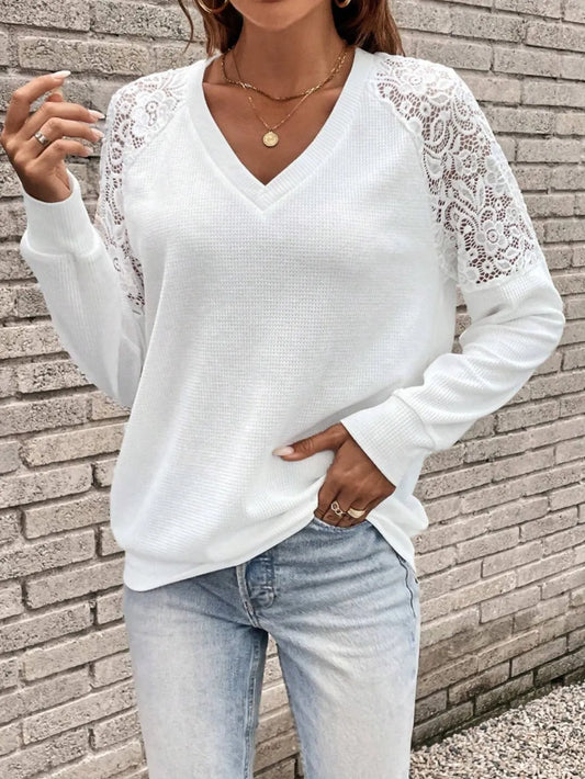 Lace Detail V-Neck Long Sleeve Top