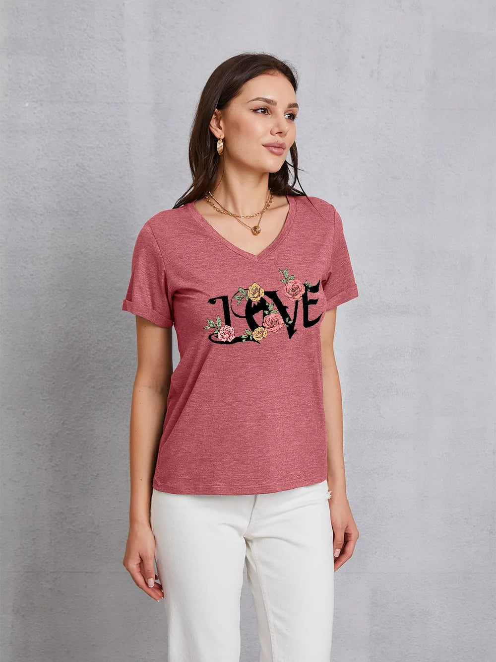 LOVE V-Neck Short Sleeve T-Shirt
