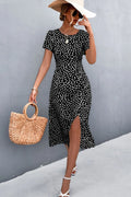 Printed Slit Cutout Midi Dress (Belt Not Included)