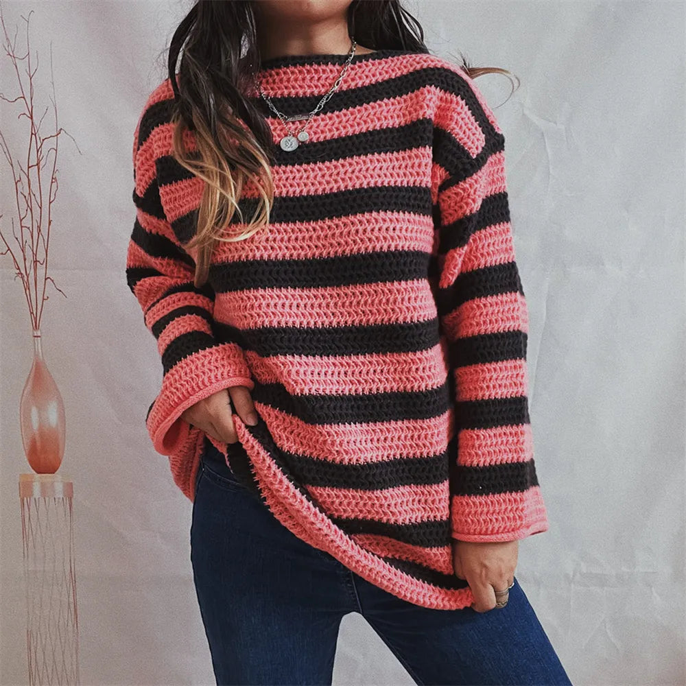 Striped Round Neck Long Sleeve Sweater