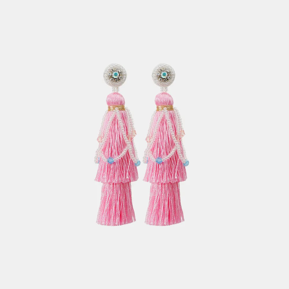 Layered Rice Bead Tassel Earrings