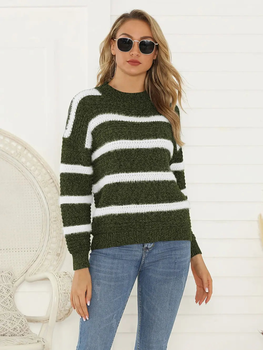 Striped Round Neck Long Sleeve Sweater