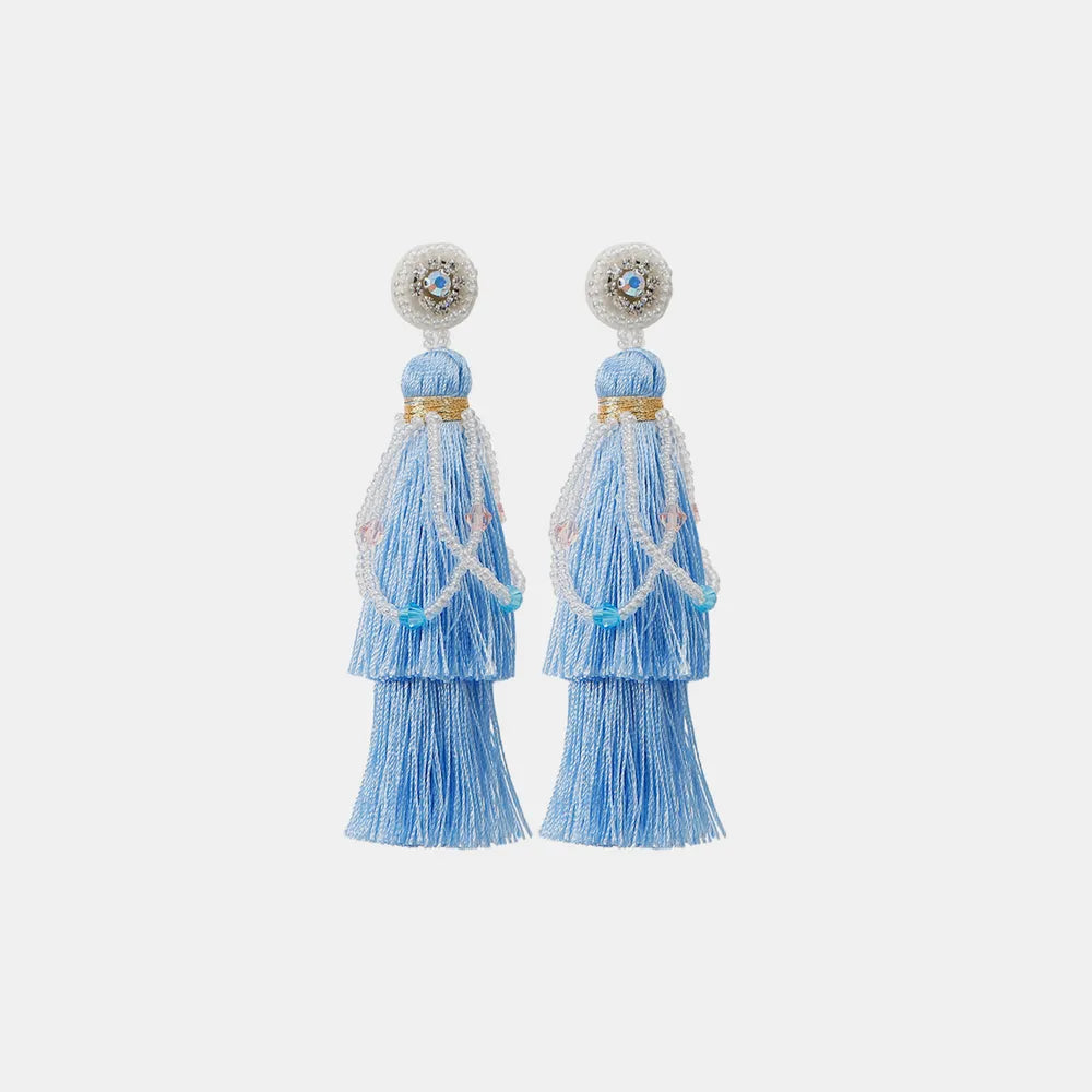 Layered Rice Bead Tassel Earrings