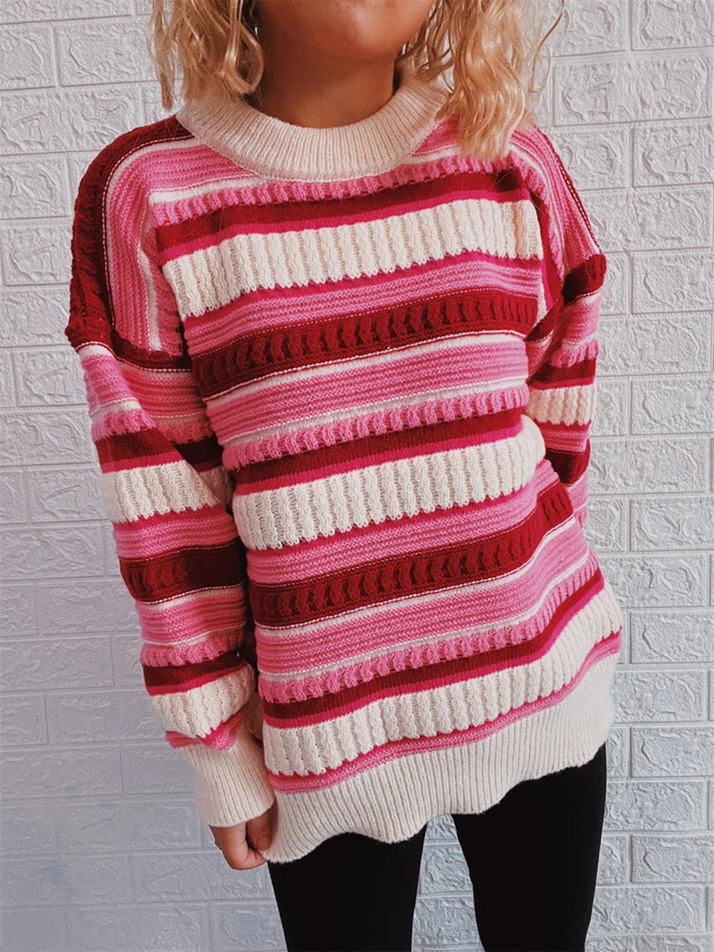 Striped Drop Shoulder Round Neck Sweater