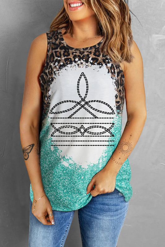 Leopard Geometric Round Neck Tank