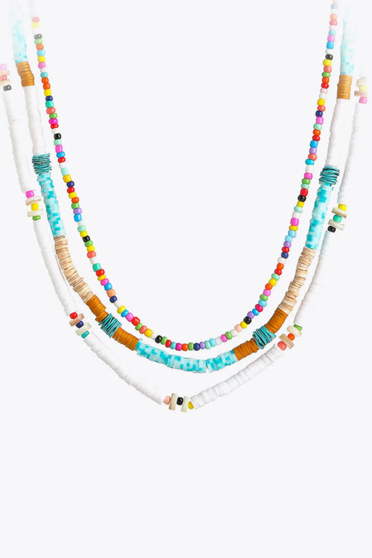 Multicolored Bead Necklace Three-Piece Set