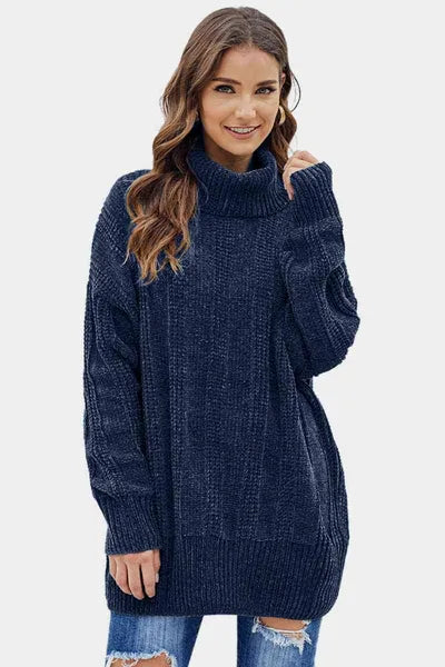 Turtleneck Drop Shoulder Sweater Dress