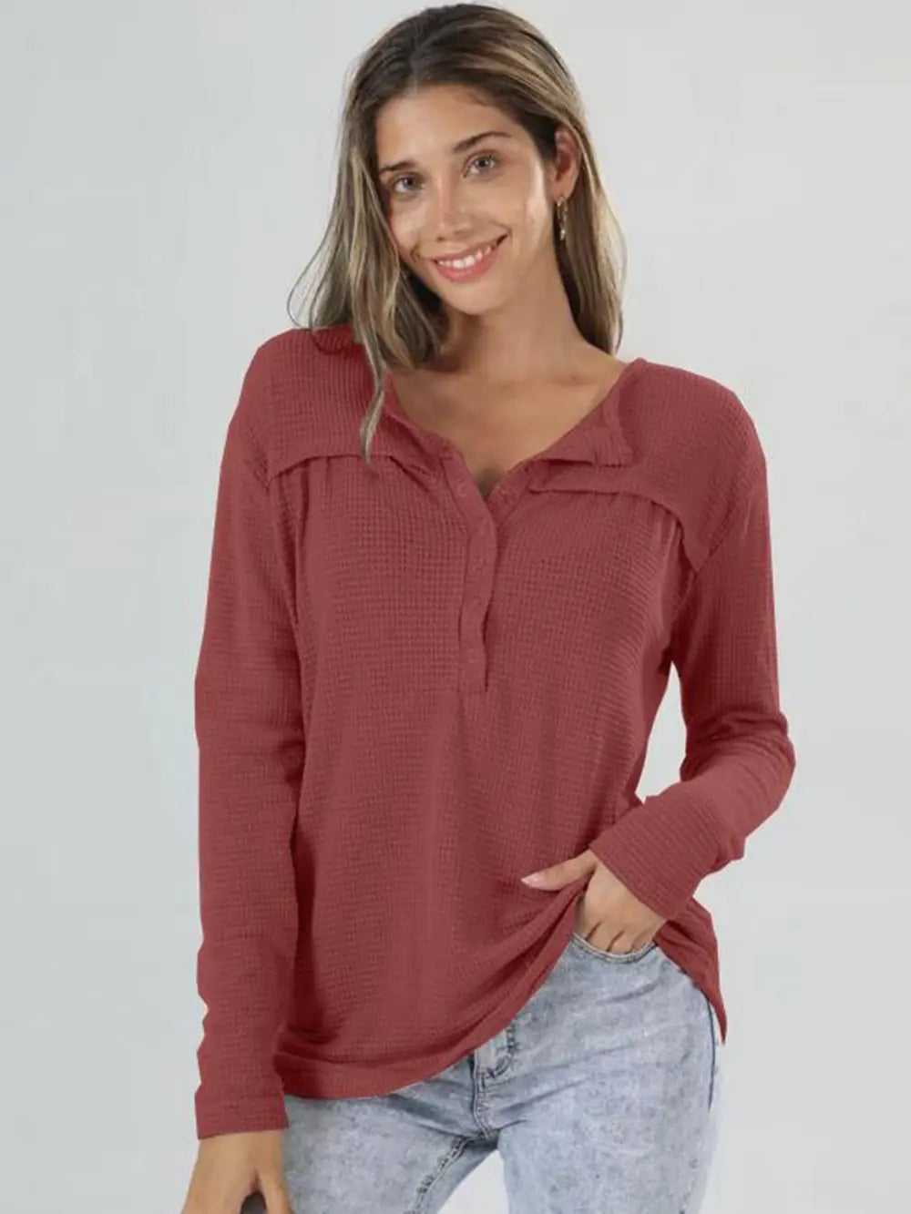 Half Button Long Sleeve T-Shirt