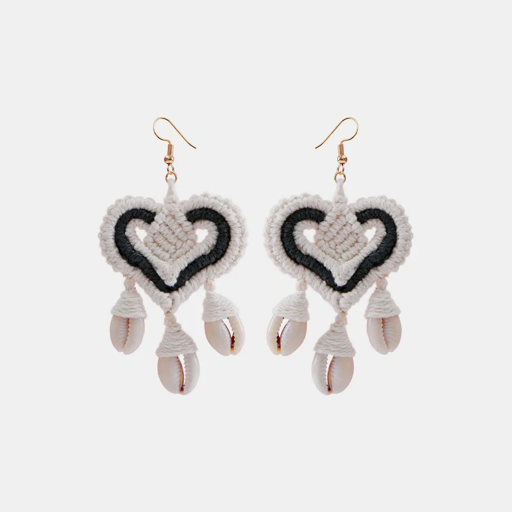 Cotton Thread Shell Heart Dangle Earrings