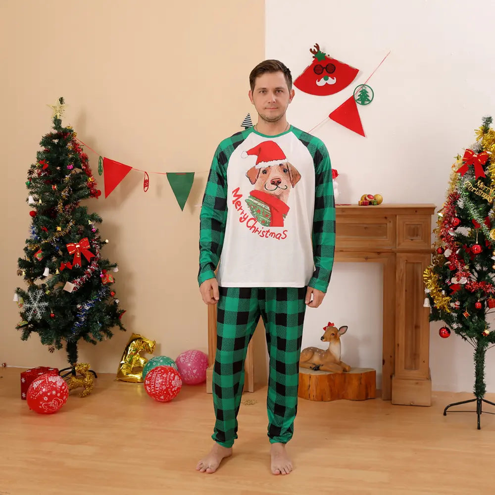 Men MERRY CHRISTMAS Graphic Top and Plaid Pants Set