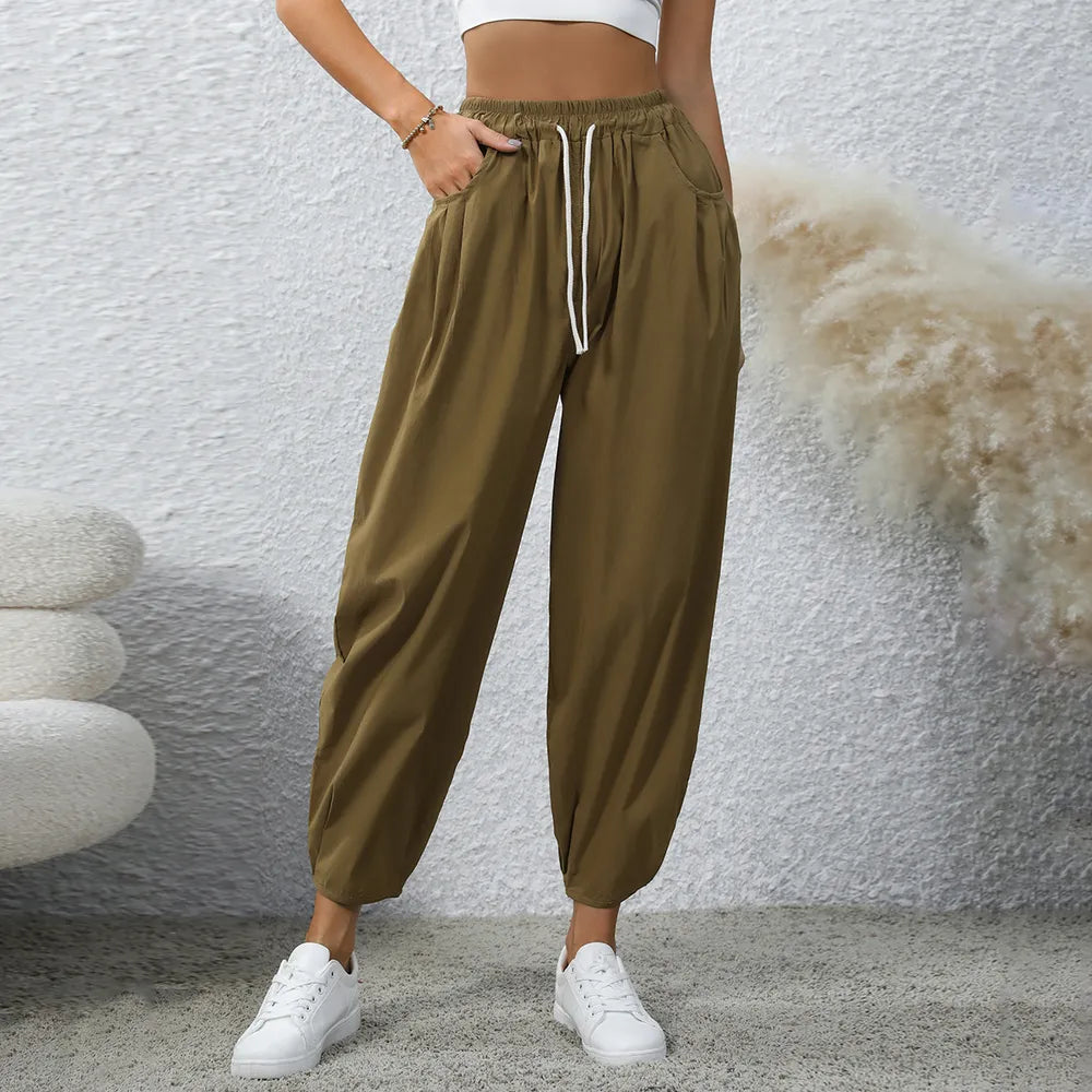 Drawstring Elastic Waist Joggers with Pockets