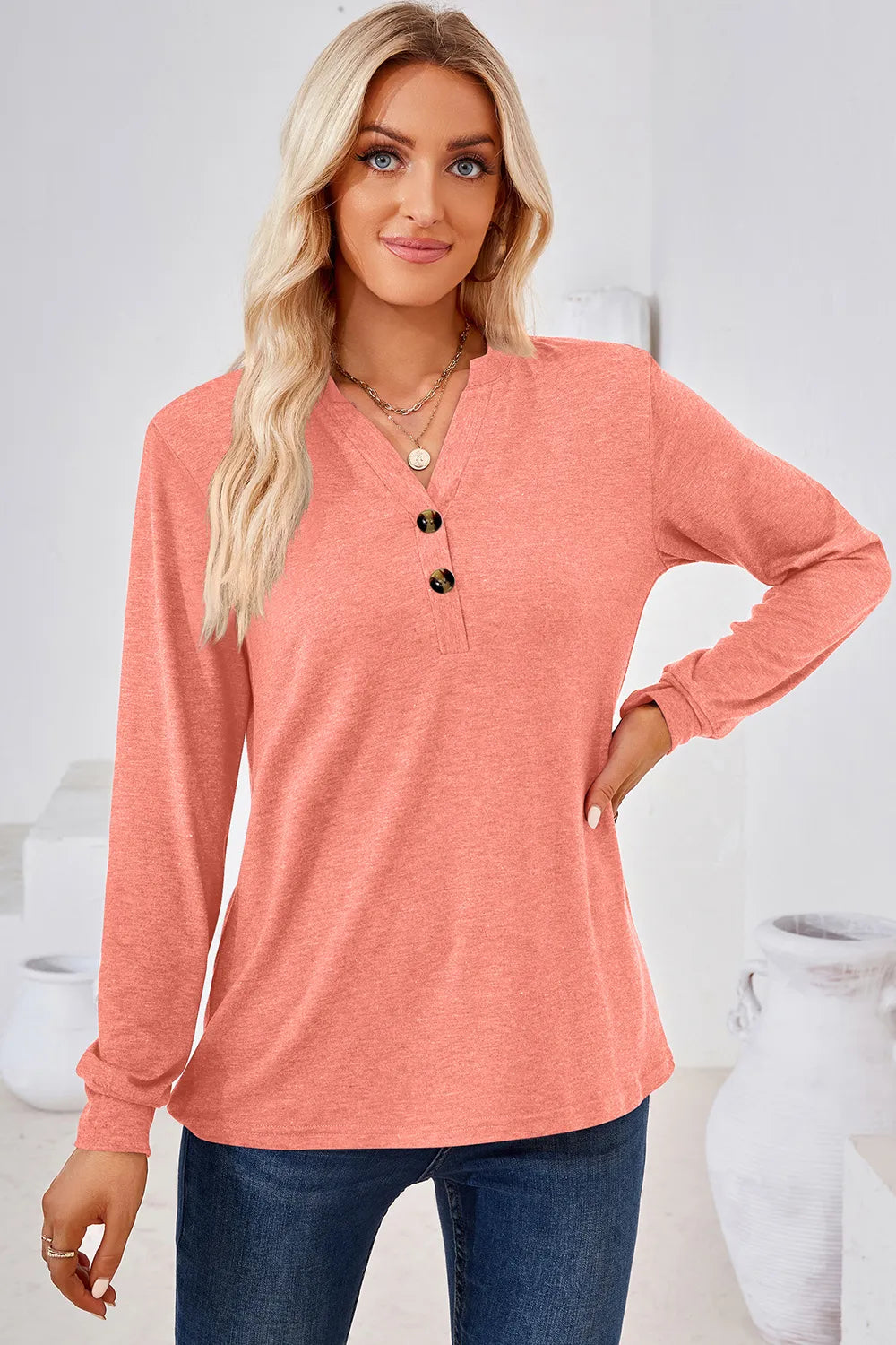 Notched Long Sleeve T-Shirt