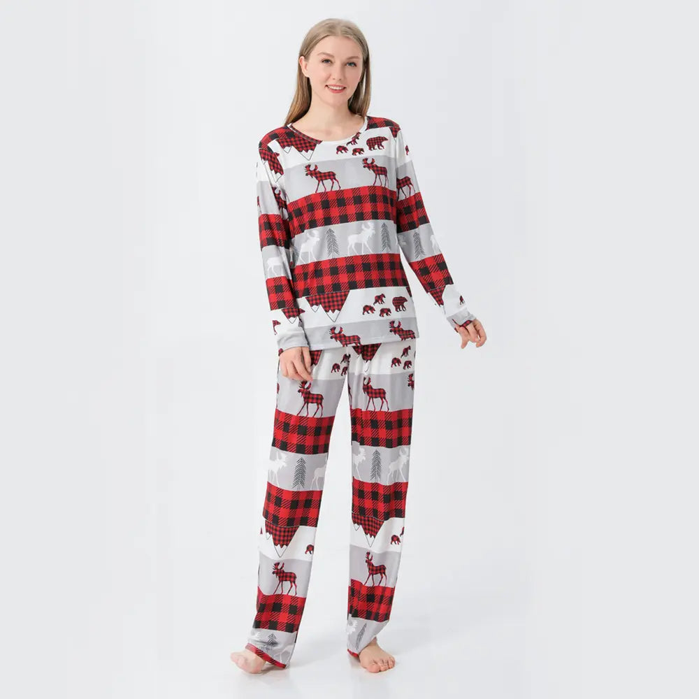 Women Reindeer & Plaid Top and Pants Set