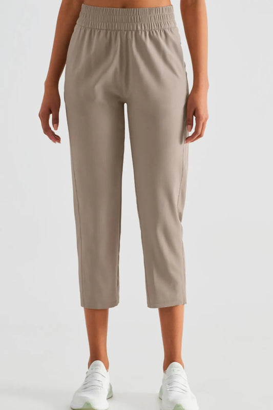 Elastic Waist Cropped Sports Pants