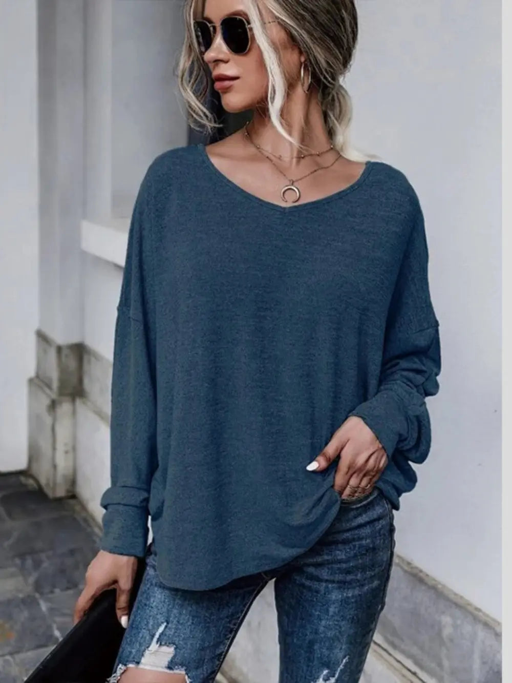 Full Size Round Neck Dropped Shoulder Tied T-Shirt