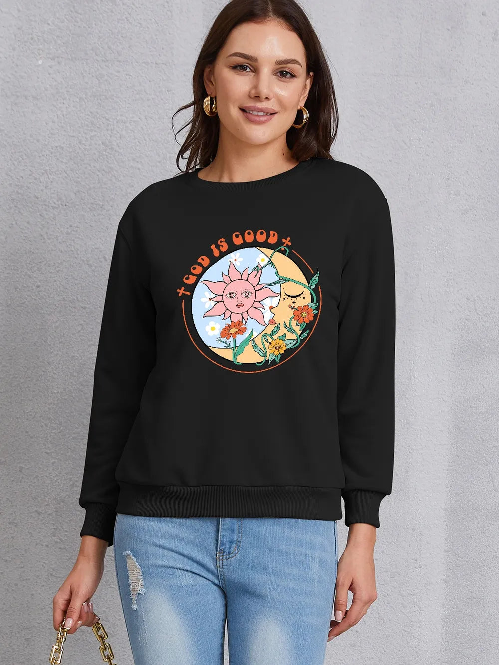 Graphic Round Neck Dropped Shoulder Sweatshirt