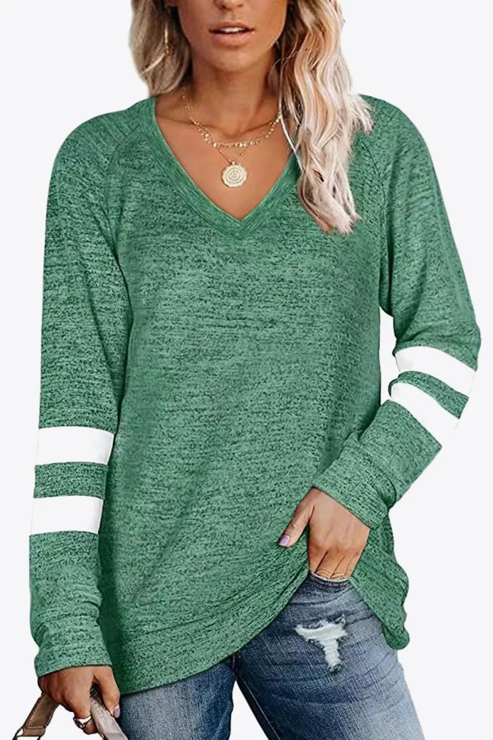 Striped Contrast Raglan Sleeve Top