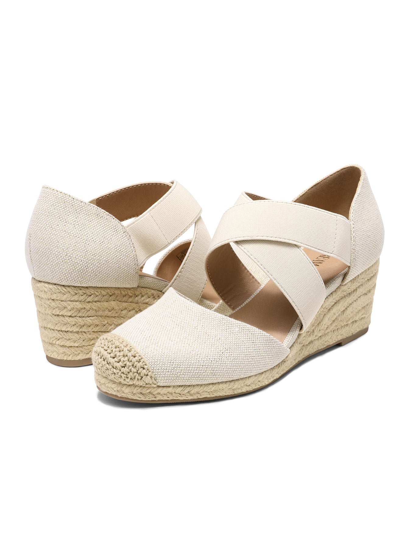 Womens Close Toe Espadrilles Platform Slip On Elastic Criss Cross Straps Dressy Wedges Sandals