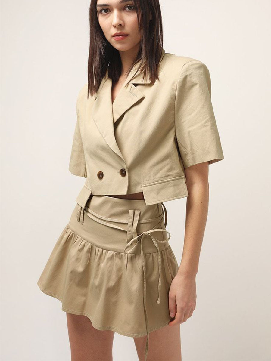 2024 Fashion Suit Washed Cotton Blazer Short Shirt Pleated Skirt Two-Piece Set with Elegant Style