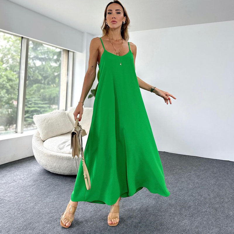 2024 New Solid Color Long Sling Dress for Women Fashionable and Casual.