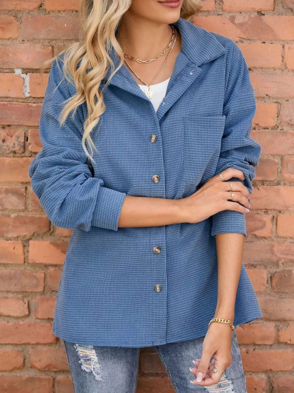 Button Up Dropped Shoulder Jacket