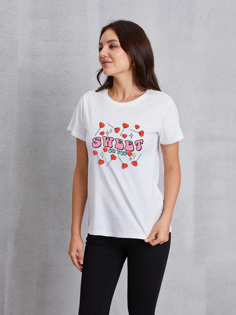 SWEET ON YOU Round Neck Short Sleeve T-Shirt