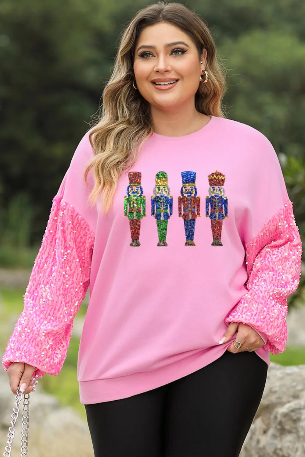 Plus Size Sequin Nutcracker Long Sleeve Sweatshirt