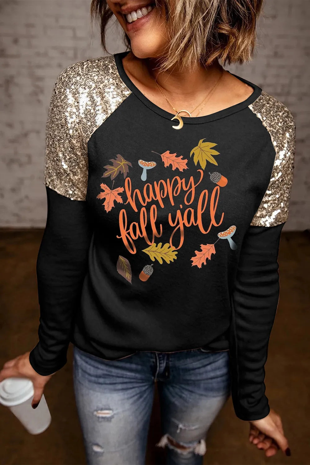 HAPPY FALL Y'ALL Graphic Sequin T-Shirt