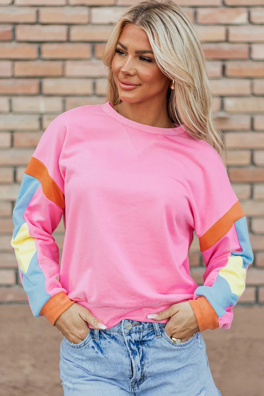 Contrast Round Neck Long Sleeve Top