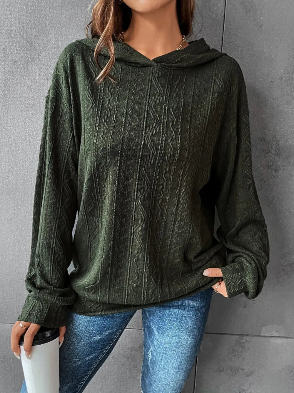 Textured Dropped Shoulder Hoodie