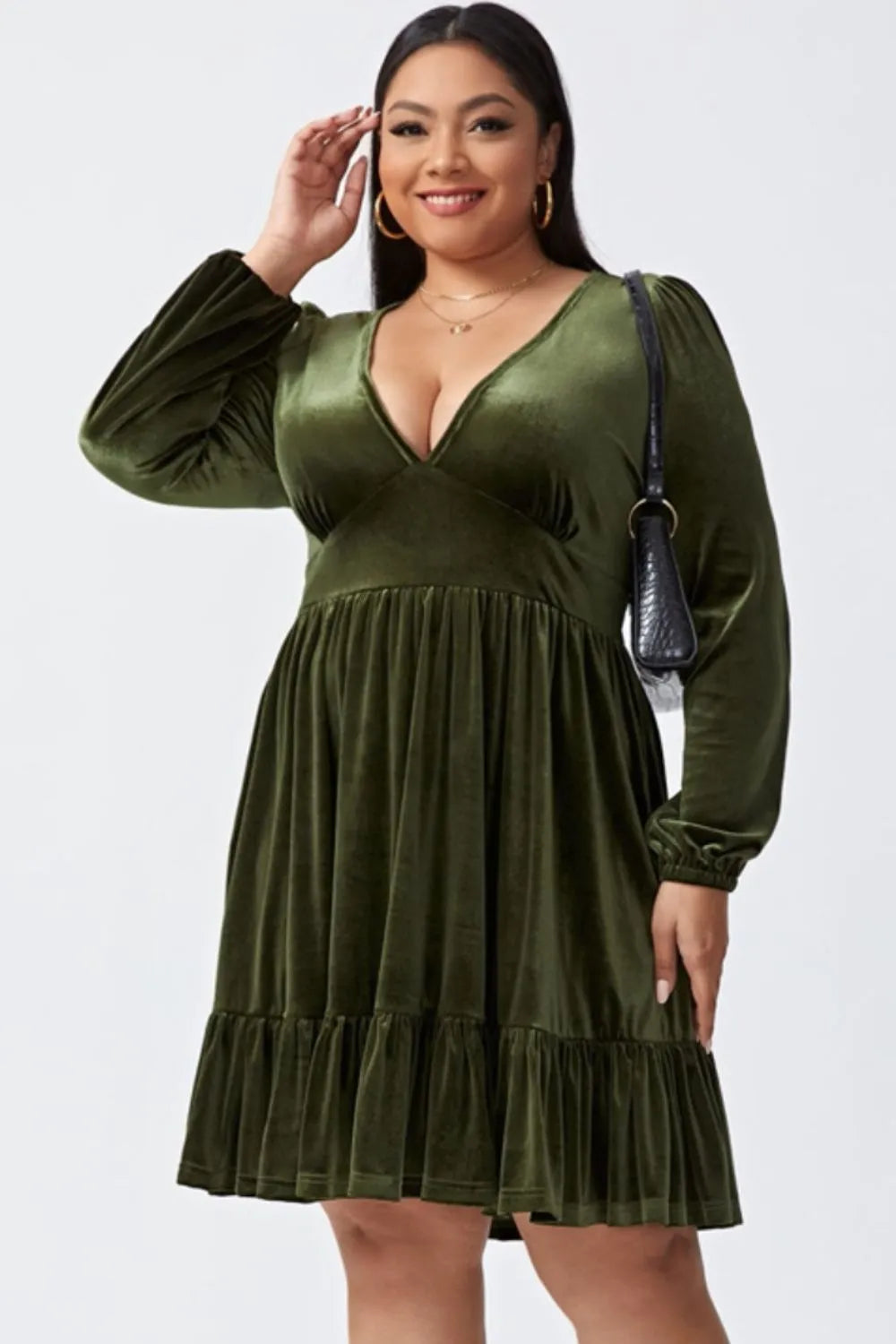 Plus Size Plunge Long Sleeve Mini Dress