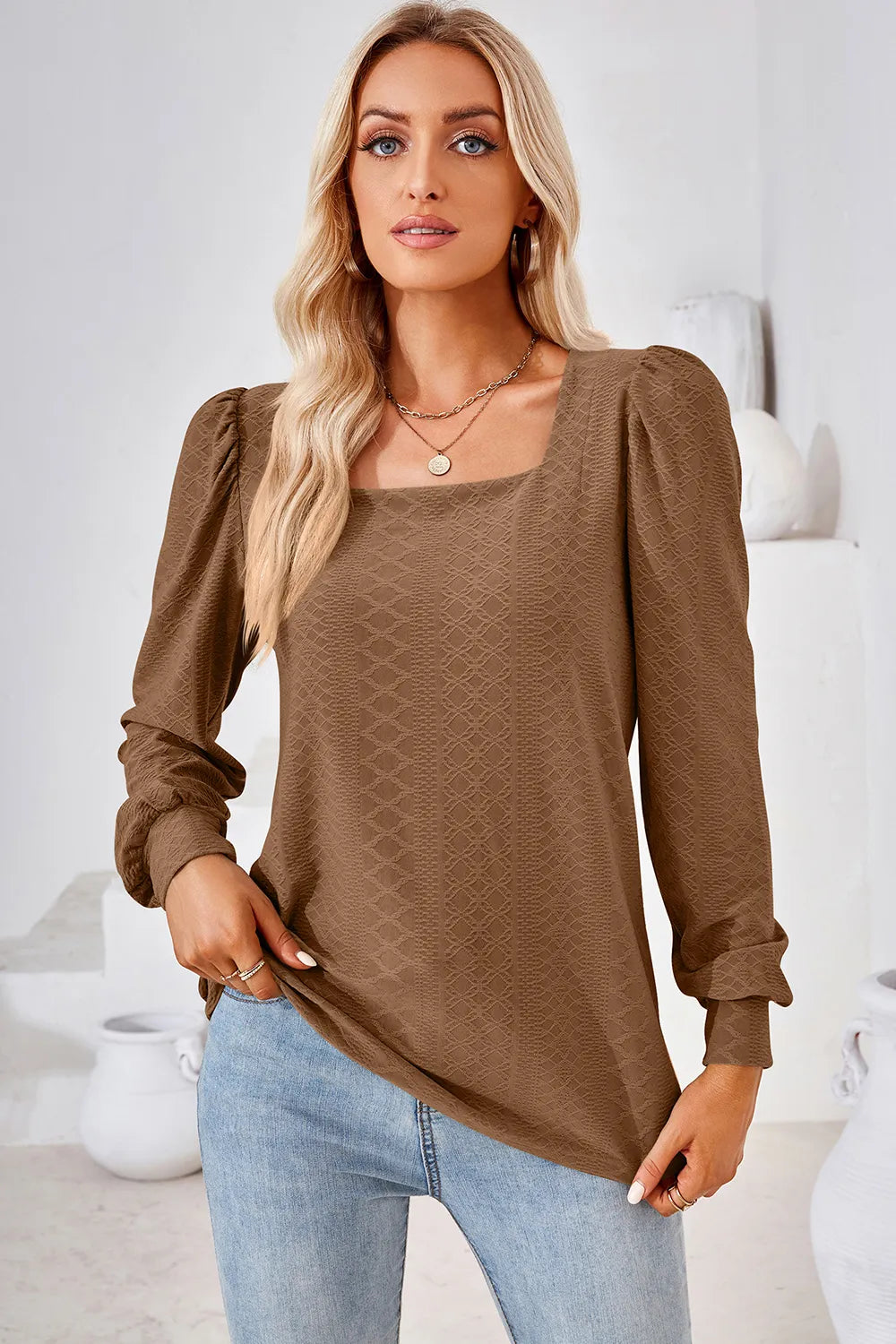 Square Neck Puff Sleeve T-Shirt