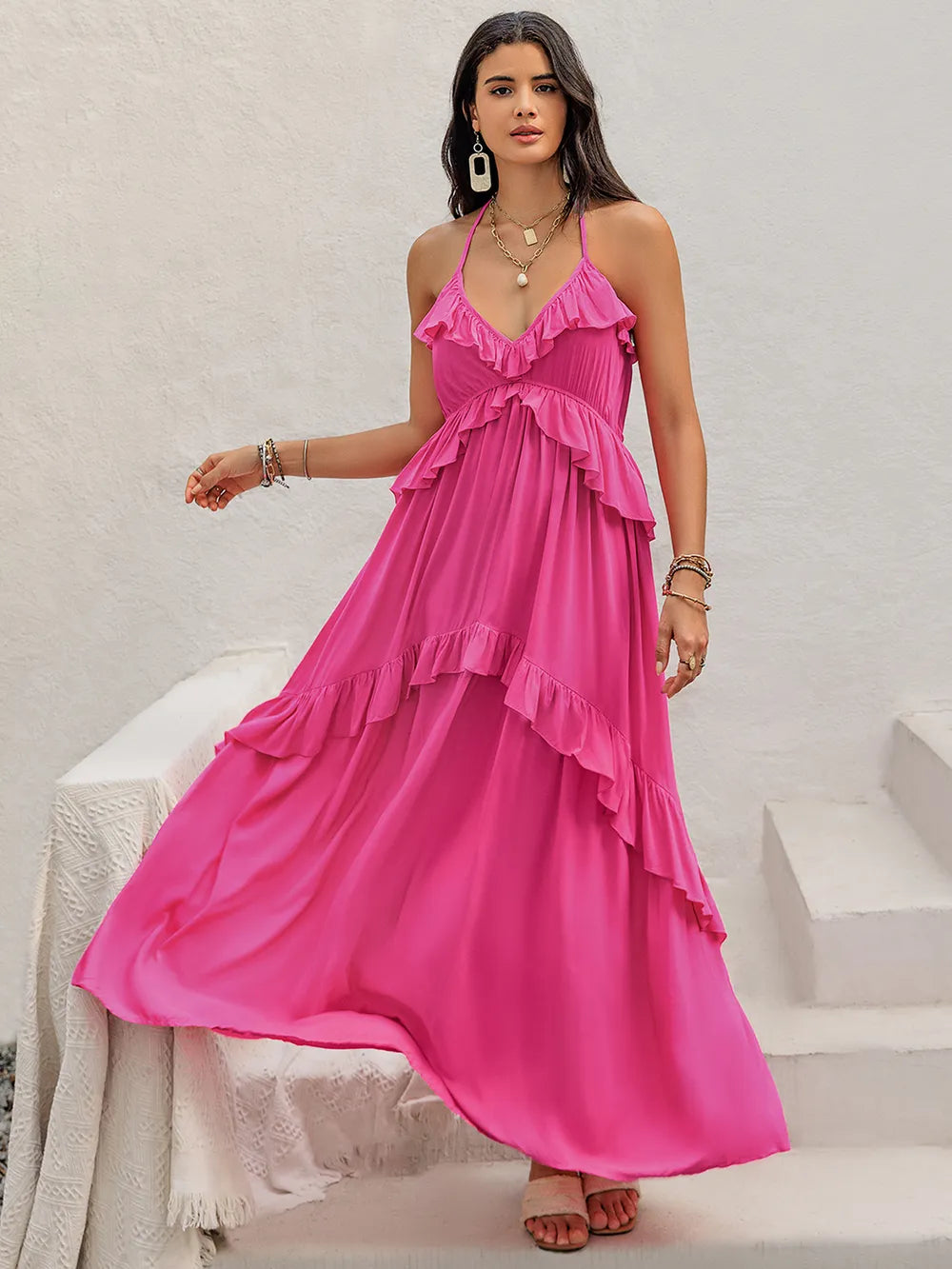 Ruffled Halter Neck Maxi Dress