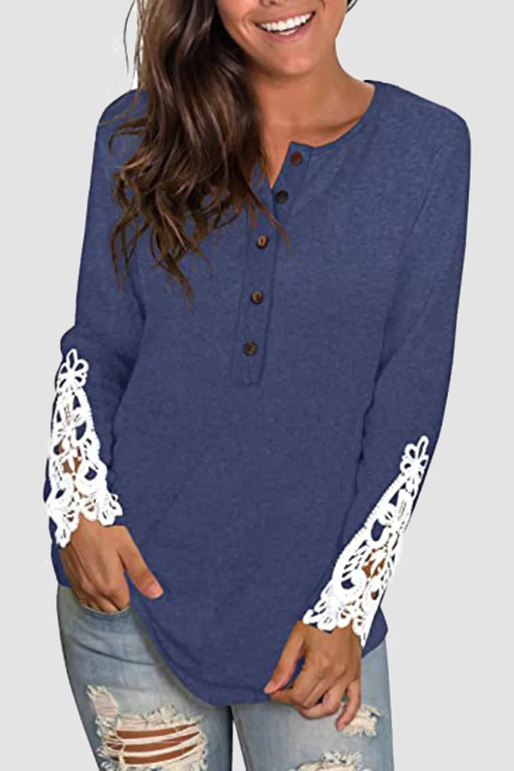 Lace Detail Button Front T-Shirt