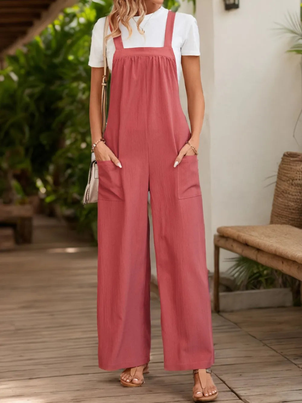 Square Neck Wide Strap Overalls