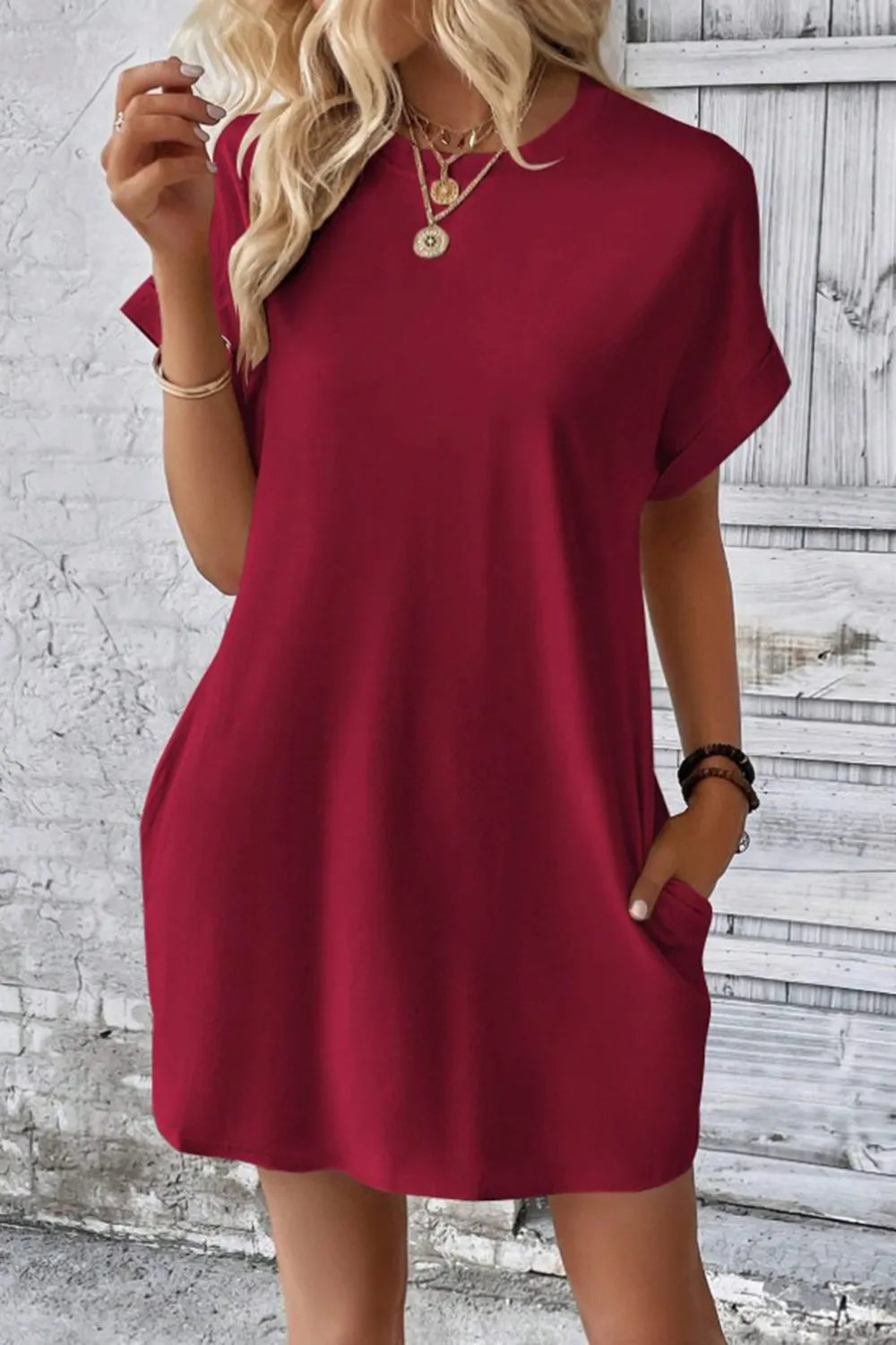 Pocketed Round Neck Short Sleeve Dress