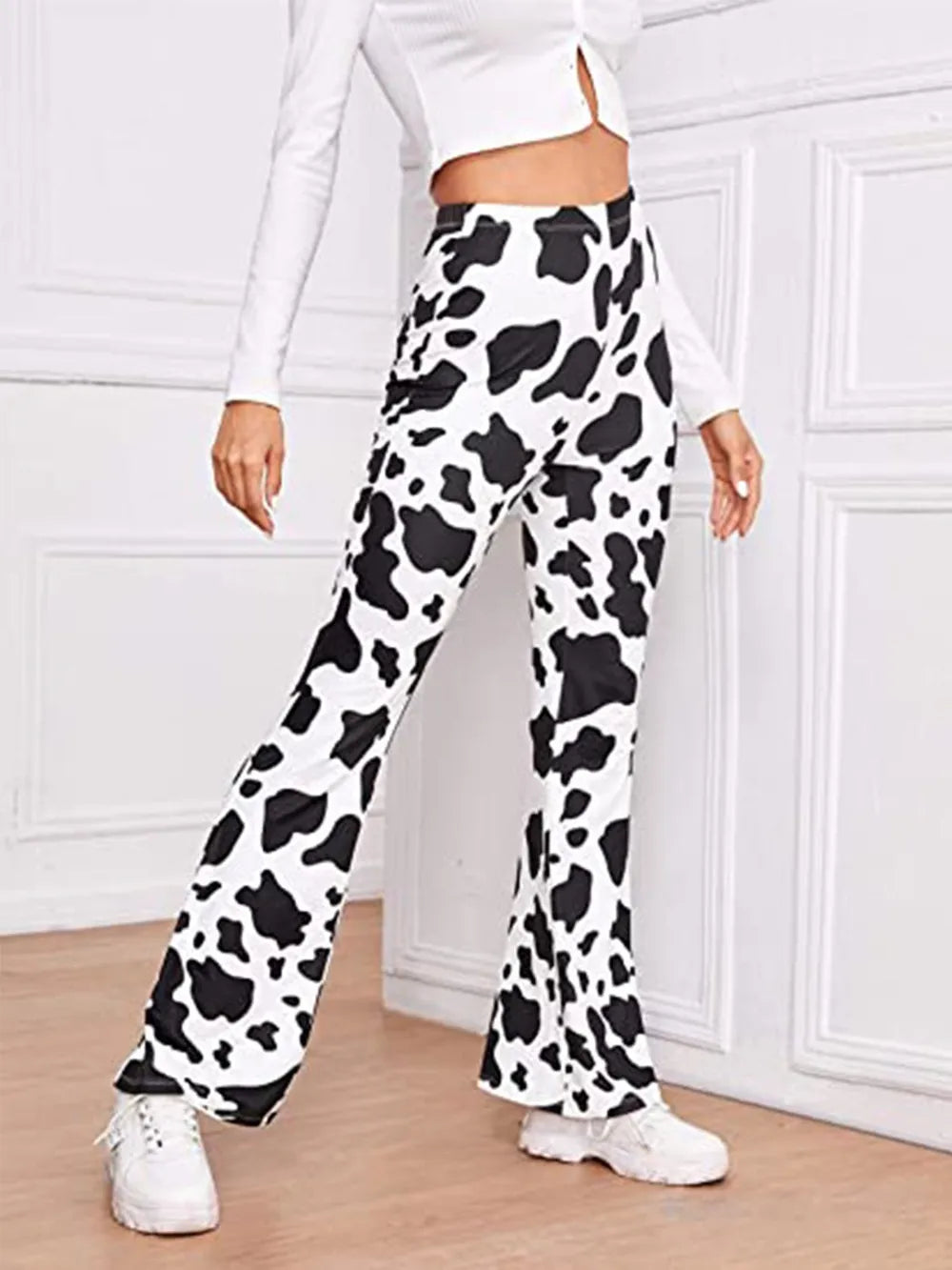 Cow Print High Waist Flare Pants