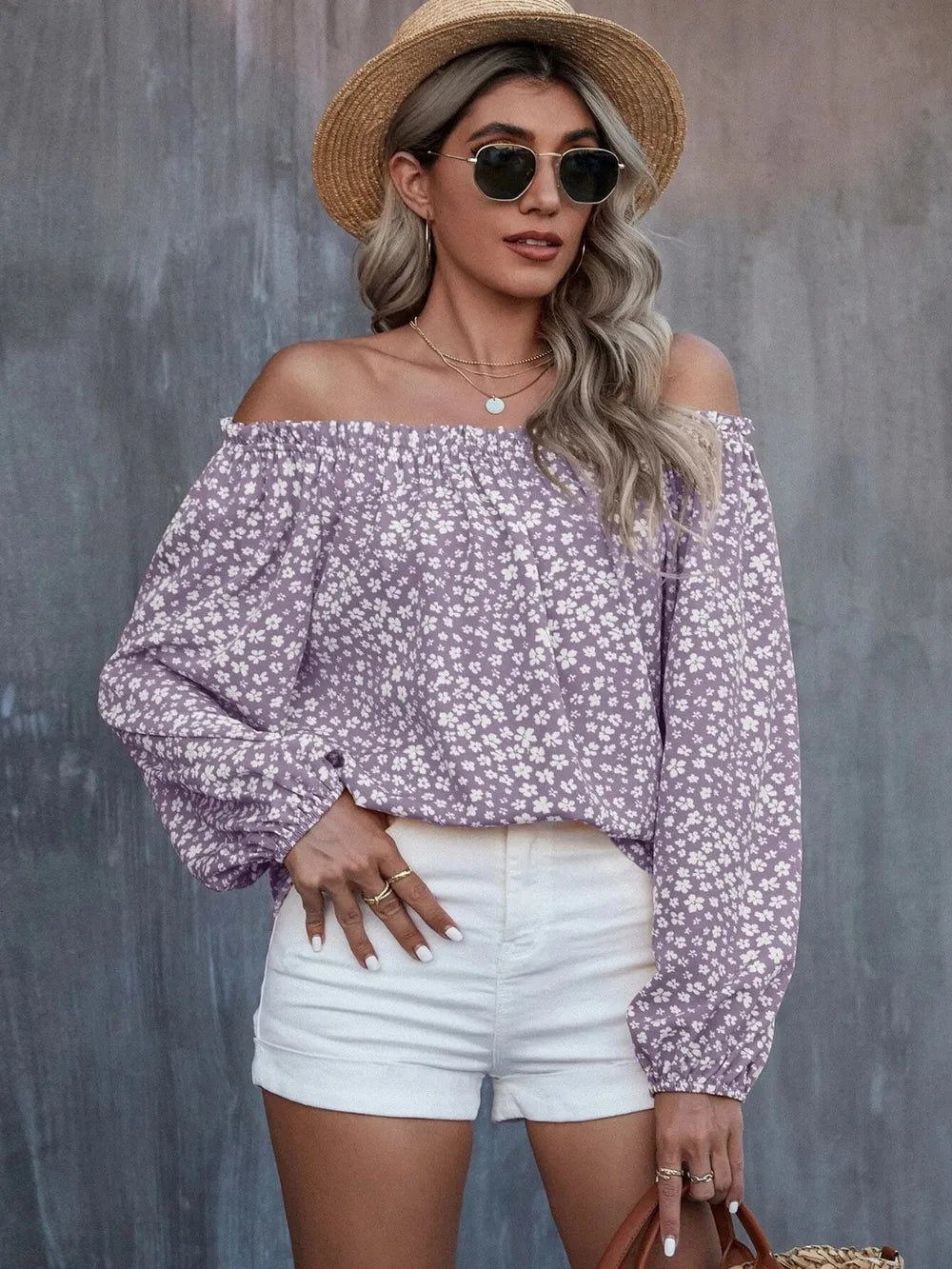 Off-Shoulder Long Sleeve Blouse