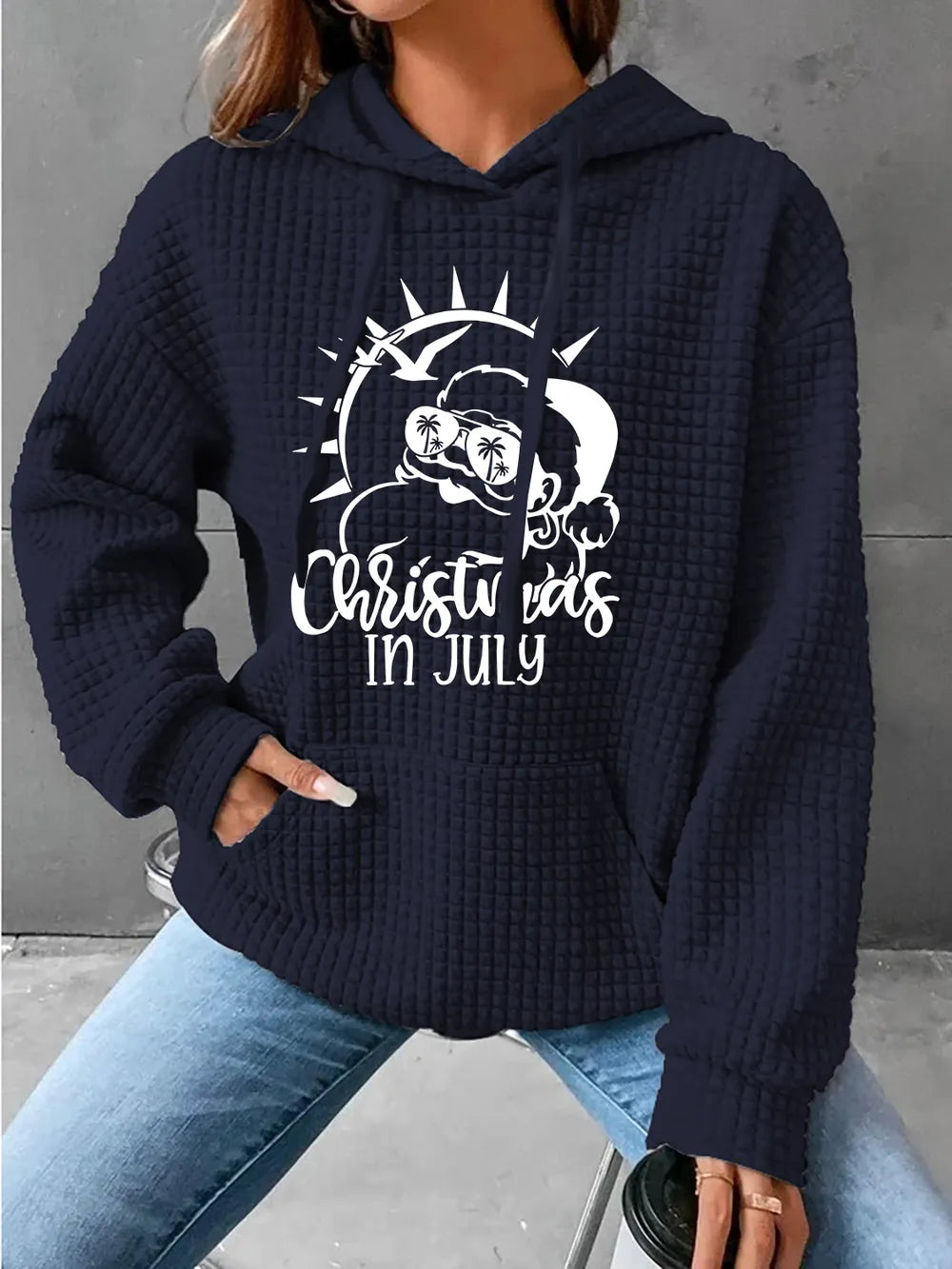 Full Size CHRISTMAS IN JULY Drawstring Long Sleeve Hoodie