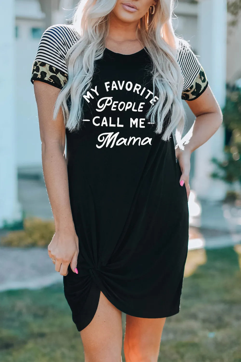 Slogan Graphic Short Sleeve Twisted Dress