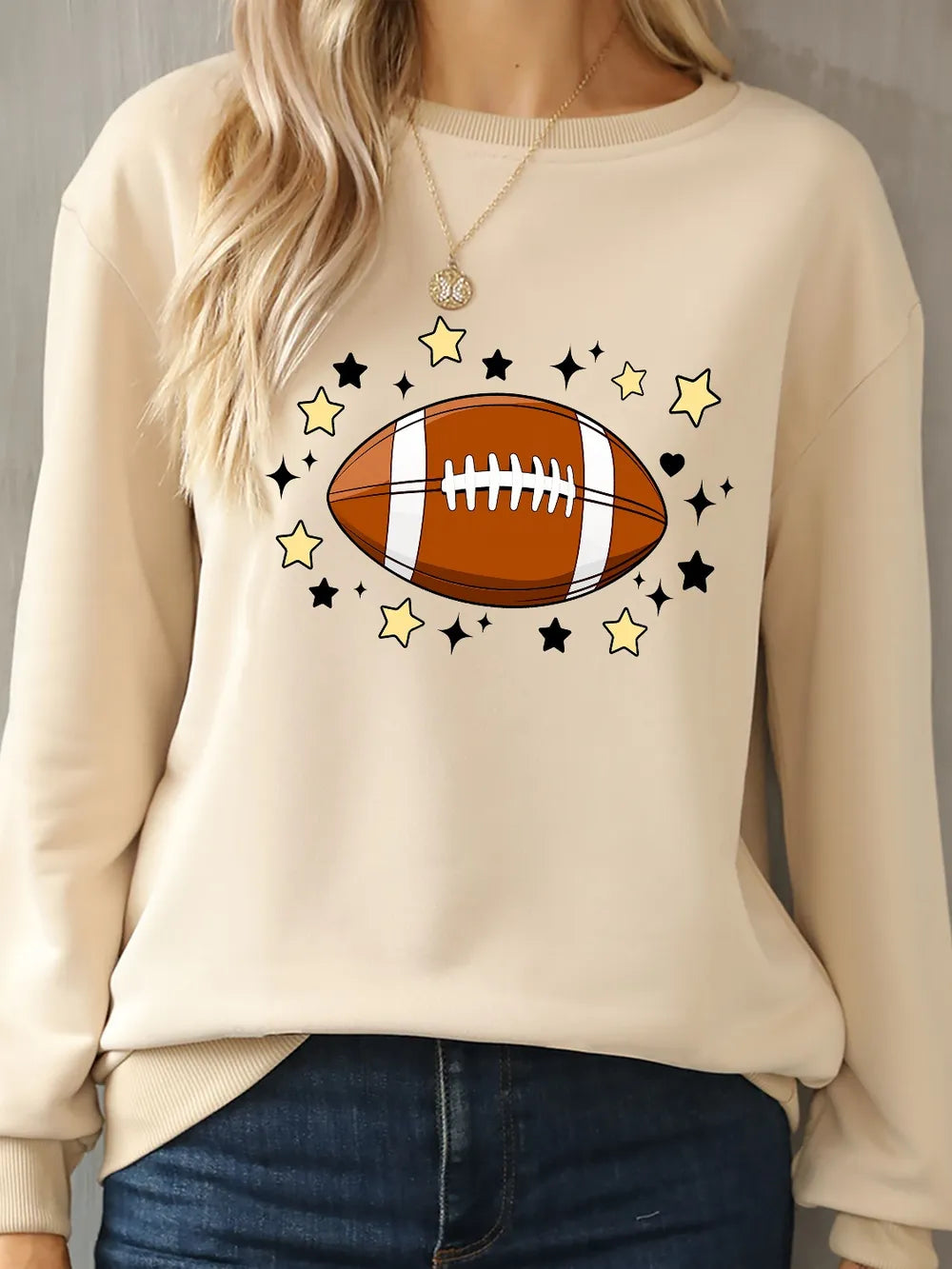 Football Graphic Round Neck Sweatshirt