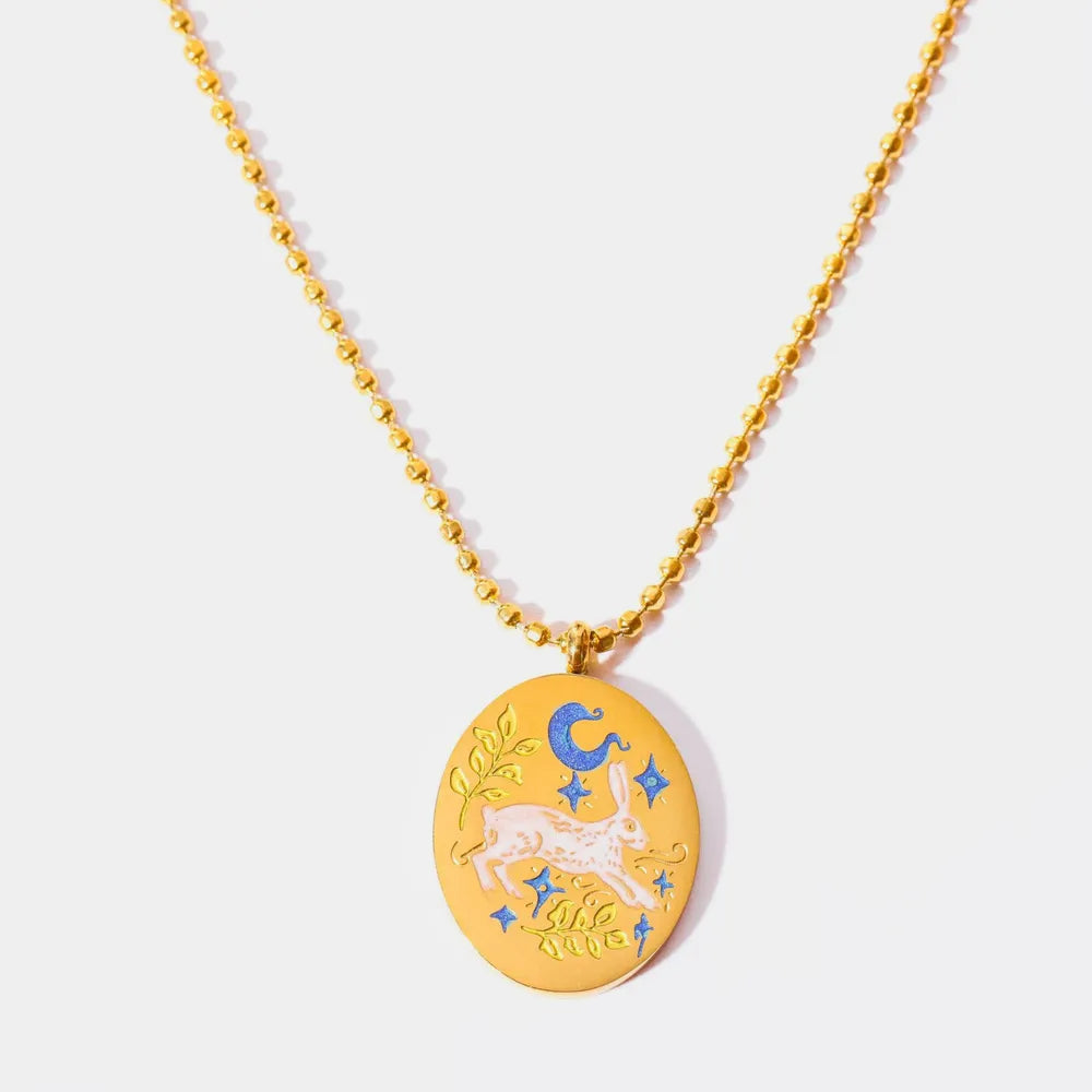 Brass 18K Gold-Plated Coin Shape Pendant Necklace