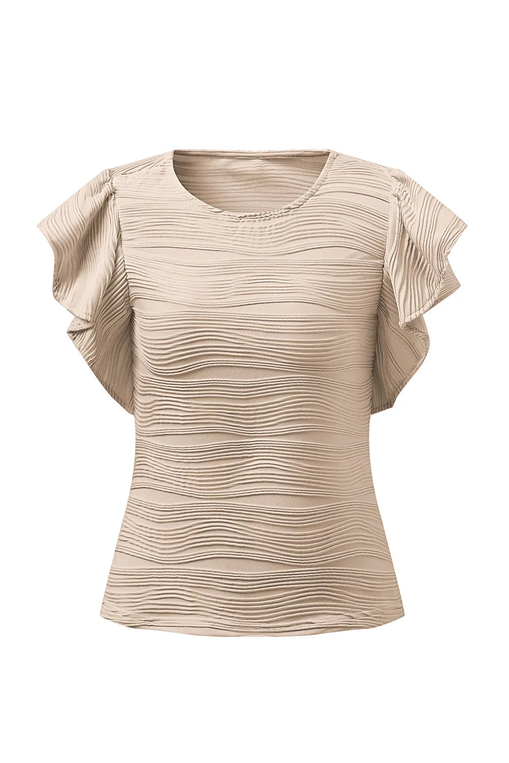 Textured Round Neck Cap Sleeve Top