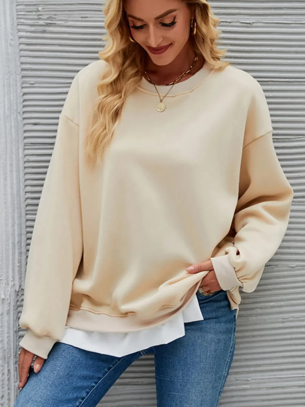 Round Neck Drop Shoulder Sweatshirt